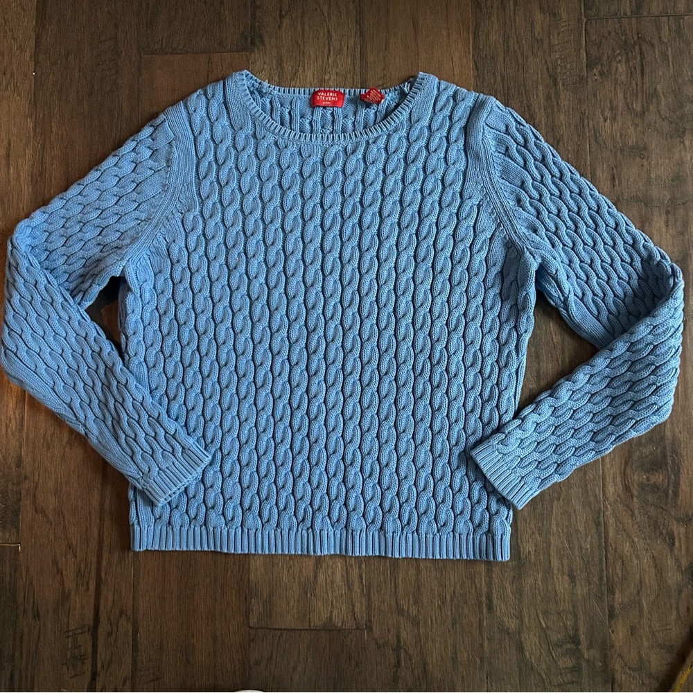Vintage Valerie Stevens Blue Cable Knit Sweater (Petite L) 100% cotton